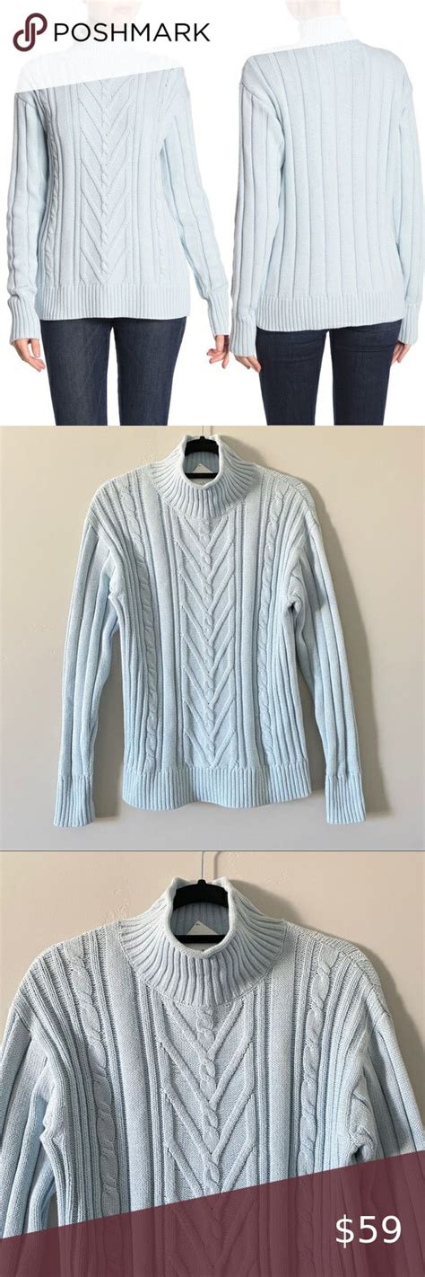 J Crew Light Blue Mock Neck Cable Knit Sweater Cable Knit Sweaters