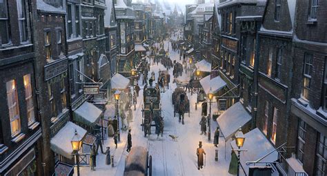 Vintage Painting Of A Busy Winter Street By Emmanuel Shiu