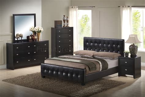 Wood 4 piece bedroom set: Black Finish Modern Bedroom Set w/Queen Size Bed