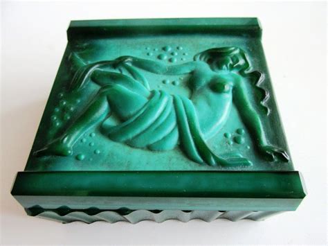 Antique Bohemian ART DECO JADE Glass Jewelry Powder Box HOFFMANN SCHLEVOGT EBay