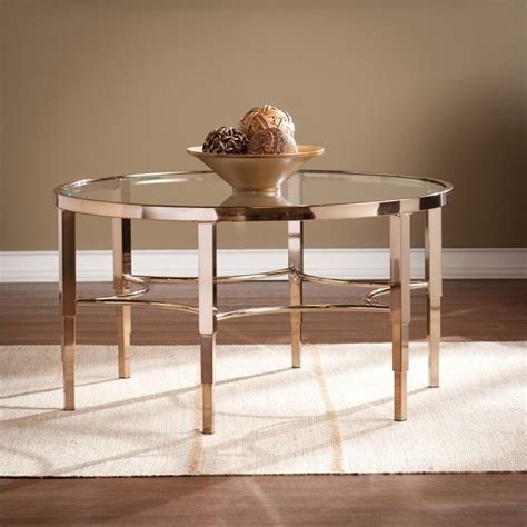 Southern Enterprises Thessaly Round Glass Coffee Table In Gold Ck3910