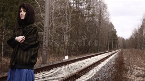 Pretty Lonely Girl Forest Railway Stock Image Image Of Betrayal