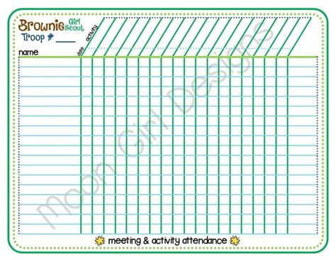 Brownie Girl Scout Meeting Activity Attendance Roster Tracker Etsy