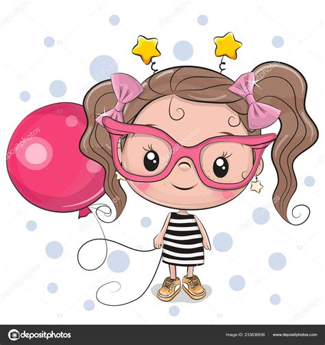 Cute Cartoon Girl Pink Glasses Balloon — Stock Vector