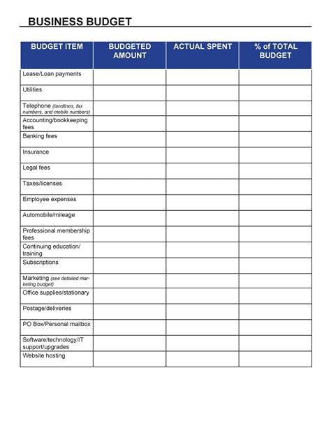 Get 40 10 Small Business Business Budget Template