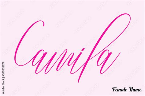 Camila Female Name Calligraphy Cursive Dork Pink Color Text On Light