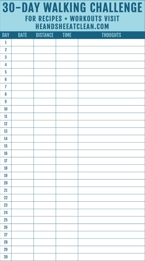 30 Day Walking Challenge With Printable Tracking Chart