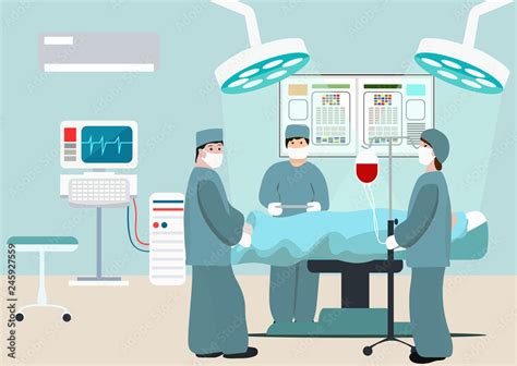 grafika wektorowa stock vector illustration of operating room surgeon team at work in