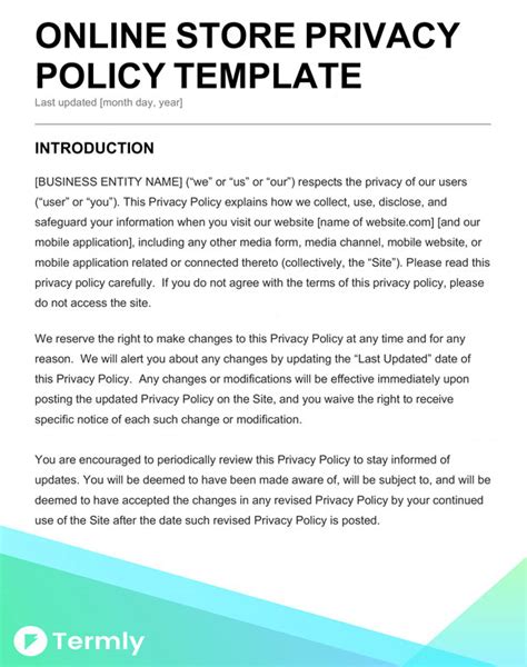 Online Store Privacy Policy Template