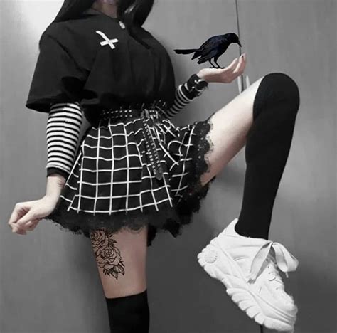 Plaid Lace Mall Goth Pleated Mini Skirt Woman Gothic Punk Emo Style E
