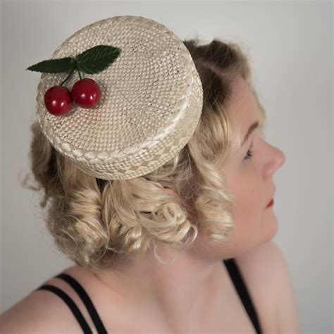 1950s style ladies pillbox hat natural straw with a pair of