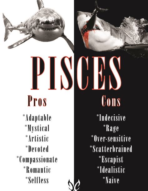 An Advertisement For Pisces Pros And Cons With Shark In The Background