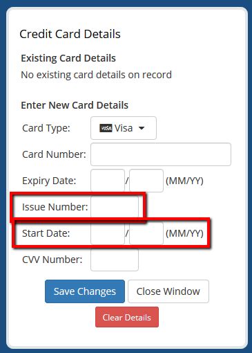 Issue Number And Start Date Being Asked For On Credit Card Form
