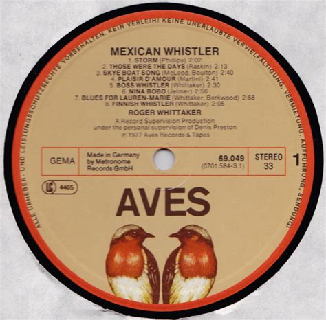 Roger Whittaker Mexican Whistler Lp Album Akerrecordsnl