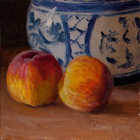 Wang Fine Art Still Life With Two Peaches Small Work Of Art Oil