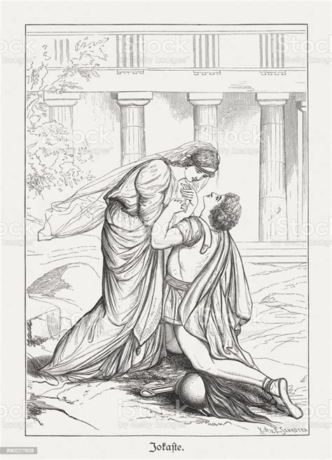 Jocasta And Oedipus Greek Mythology Wood Engraving Published In 1879