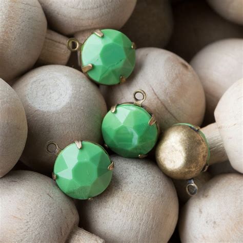 Vintage Opaque Green Faceted Glass Stones 1 Loop Brass Ox Etsy