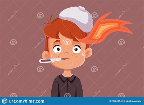 Feverish Boy Burning Up From Infectious Disease Vector Illustration