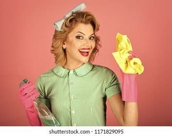Pinup Woman Hold Soup Bottle Duster Stock Photo Shutterstock
