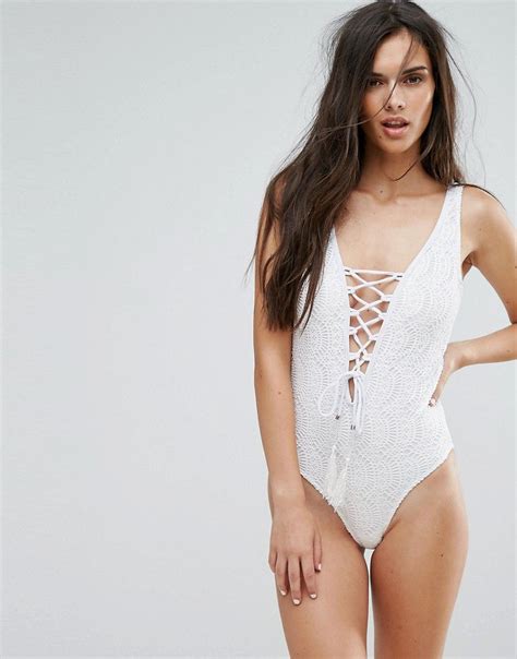 Buy It Now Missguided Crochet Lace Up Swimsuit White Swimsuit By