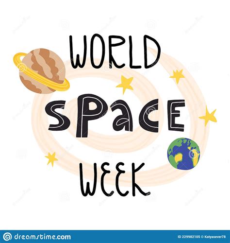 World Space Week Card Banner Design Cute Hand Drawn Milky Way And