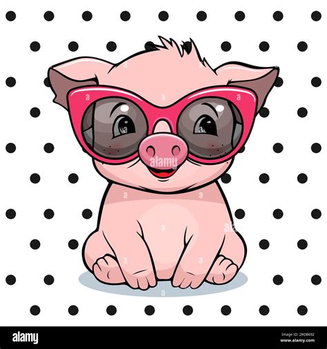 Cute Cool Baby Pig In Sunglasses On White Background Vector