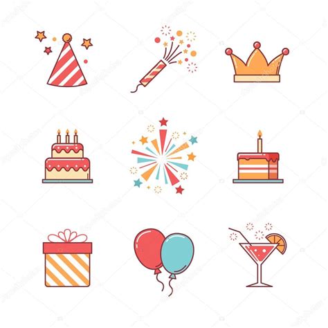 Birthday Icons Thin Line Set Stock Vector Image By ©iconicbestiary
