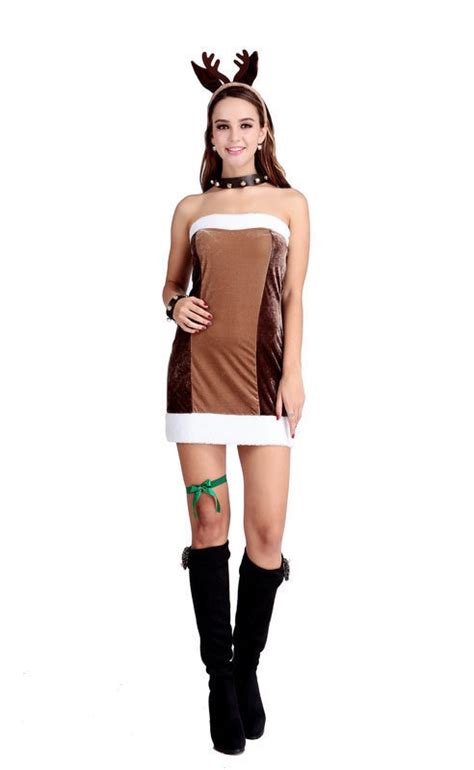 Free Shipping Adult Sexy Reindeer Costume Ladies Fever Christmas Fancy Dress Rudolph Outfit
