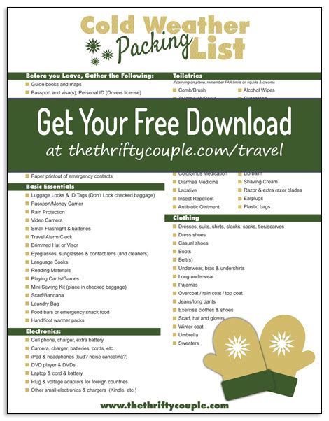 Kelly Stilwell Free Printable Packing Lists 67 Cold Weather And