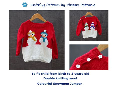 Colourful Snowmen Christmas Jumper Knitting Pattern To Fit Baby Child