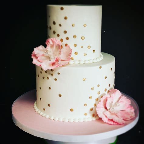 Pink And Gold Polka Dot Birthday Cake With Peony Gold Birthday Cake