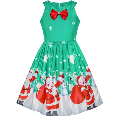 Ln63 Girls Dress Christmas Santa Snow Xmas Party Turquoise Size 10