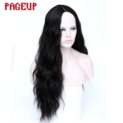 pageup 26 inches long body wave black hairstyle wigs for afro women heat resistant synthetic
