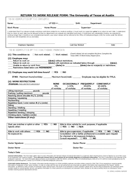 Work Release Form 2 Free Templates In Pdf Word Excel Download