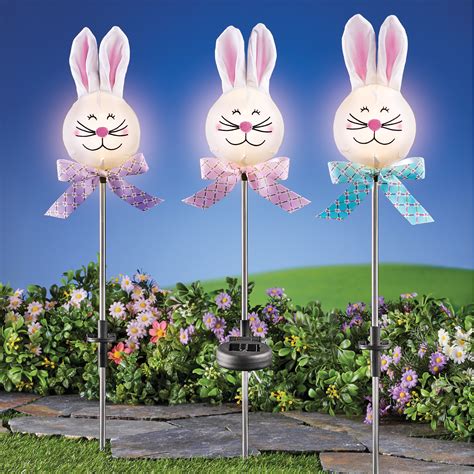 Solar Powered Sparkling Led Lights Easter Bunny Yard Stakes Decorations