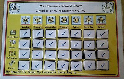 My Homework Reward Chart For SEN ADHD ASD Autism Visual Learners Primary Babe EBay