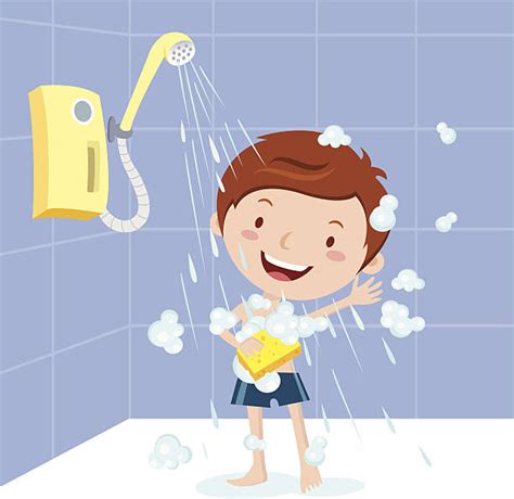 Cartoon Of A Boy Taking Bath Illustrations Royalty Free Vector