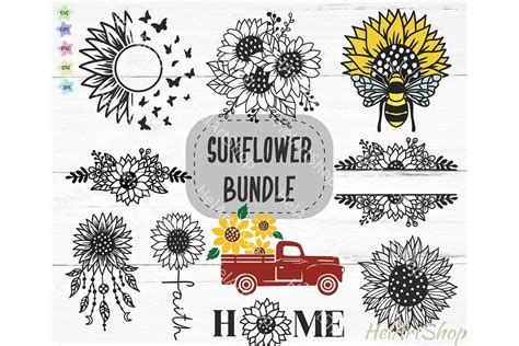 Sunflower Bundle Svg Sunflower Svg Monogram Svg 668744 Cut Files