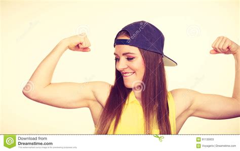 Woman Casual Style Showing Off Muscles Biceps Stock Image - Image of biceps, showing: 91135933