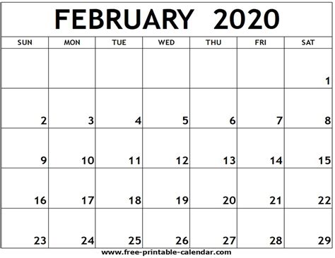 Feb 2020 Calendar Template Calendar Design