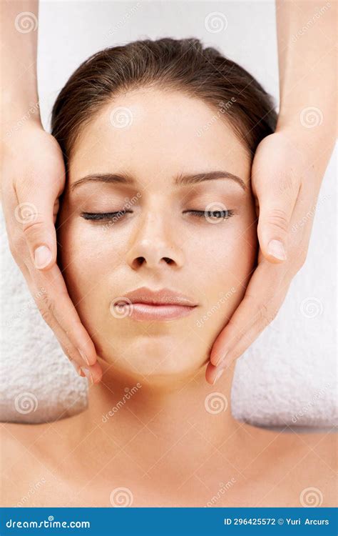 Spa Massage And Hands On Face Of Woman From Above At A Resort For Stress Relief Pamper Or