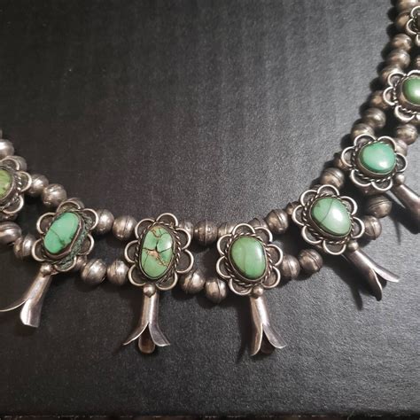 Vintage Green Turquoise Squash Blossom Necklace Navajo Etsy