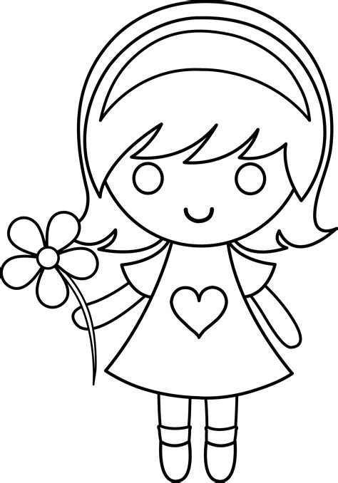 Daisy Girl Colorable Line Art Free Clip Art And Coloring Free Clip
