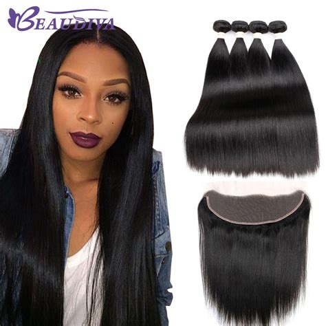 BeauDiva Brazilian Straight Bundles Lace Front Human Hair Bundles With Closure Non Remy