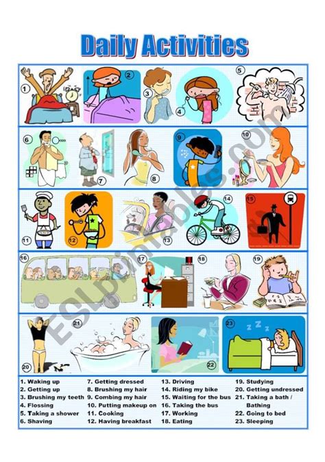 Daily Activities Picture Dictionary Esl Worksheet By Ichacantero