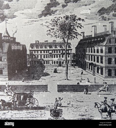 Engraving Of The First College In America Harvard Was Founded In