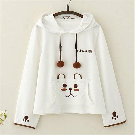 Bear Paw Embroidery Cotton Hoodie This Sweatshirt Is Made Of Cotton