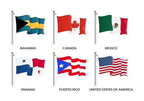 Premium Vector Realistic Waving Flags Of North America Continent Usa