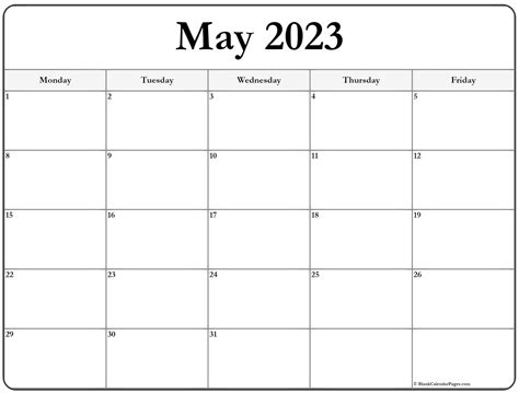 May 2020 Monday Calendar Monday To Sunday