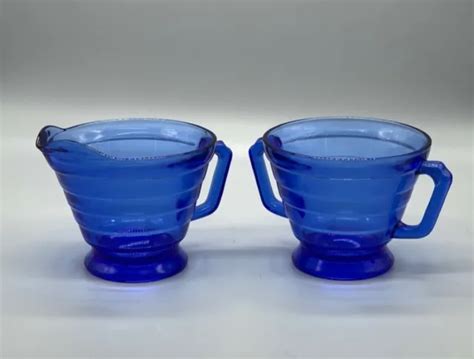 Vintage Cobalt Blue Depression Glass Sugar Bowl And Creamer Set